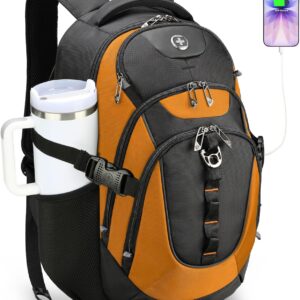 Swissdigital Design Laptop Backpack with USB Charging Port, Travel Backpack Fits 15.6 inches Computer, 31L College School Backpack for Men, Orange/Black | SD803-66