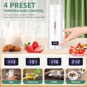 Alternative view of Travel Electric Kettle Portable Small Mini Tea Coffee Kettle Water Boiler, Water Heater with 4 Temperature Control,304 Stainless Steel with Auto Shut-Off & Boil Dry Protection, BPA-Free (White)