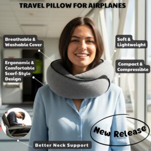 Alternative view of Travel Pillow for Airplane,Ergonomic Neck Support Memory Foam Scarf Pillows, Design Like a Cinnamon Roll, Soft & Comfy for Travel, Car, Train & Office, Adults & Kids, Includes 3D Eye Mask & Pill Case