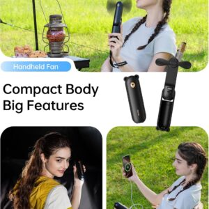 Alternative view of JISULIFE Handheld Fan with 4500 mAh Powerbank Max 37 Hours Runtime, Pocket Portable Battery Operated or USB Powered Folding Personal Fan, 3 Speeds, Valentines Day Gifts for Her Him-Black