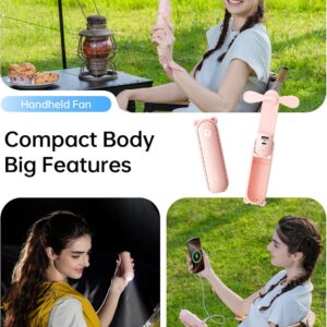 Alternative view of JISULIFE Handheld Fan with 4500 mAh Powerbank Max 37 Hours Runtime, Pocket Portable Battery Operated or USB Powered Folding Personal Fan, 3 Speeds, Gifts for Women Men Kids Gift for Festival-Pink