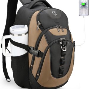 Swissdigital Design Laptop Backpack with USB Charging Port, Travel Backpack Fits 15.6 inches Computer, 31L College School Backpack for Men, Tan/Black | SD803-34