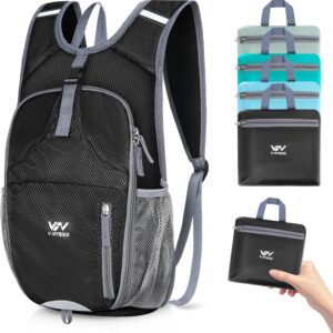 15L Foldable Hiking Backpack,Lightweight Packable Waterproof Machine Washable Daypack with Chest Strap,Small Folding Pack for Travel/Walking for Men&Women-0.52LB Black