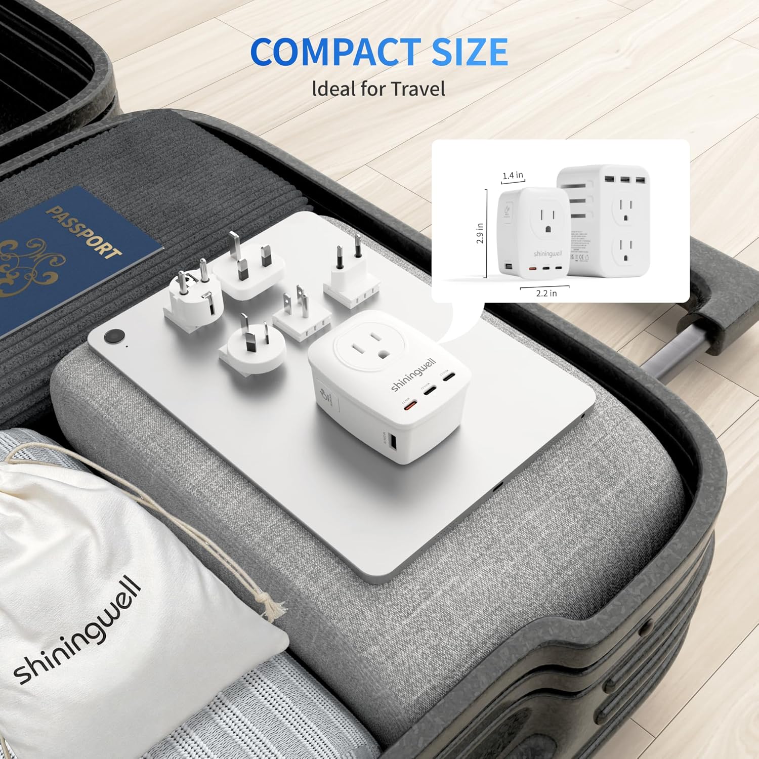 GaN 45W Universal Travel Adapter Kit, 7 in 1 International Power Adapter with 3 USB-C/2 USB-A/2 AC Ports, Cruise Essentials Worldwide Charger for European, Australia, UK - for Laptop, Phone, Camera - Image 8