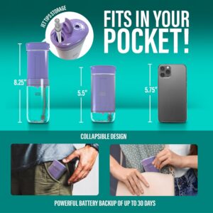 Alternative view of GuruNanda Compact Water Dental Flosser, Portable Travel Size Oral Irrigator Flosser with Collapsible 180 ml Tank, Smart Timer, 4 Flossing Modes, TSA-Friendly - Lavender