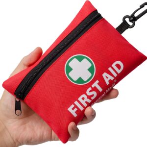 General Medi Mini First Aid Kit, 110 Piece Small First Aid Kit - Includes Emergency Foil Blanket, Scissors for Travel, Home, Office, Vehicle, Camping, Workplace & Outdoor (Red)