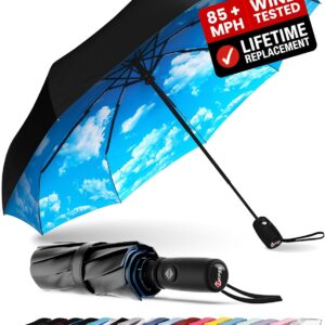 REPEL Windproof Travel Umbrella - Compact & Withstands Winds up to 85MPH , Strongest Premium Auto Folding Umbrella for Rain and Sun - Durable, Light & Portable for Women & Men , Fits Backpack & Cars