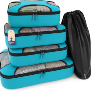Shacke Premium 5 Packing Cubes Set - Lightweight Mesh Travel Luggage Organizers with Laundry Bag, 5-Piece Suitcase Storage System (Aqua Teal)