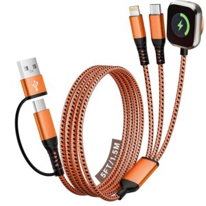 Travel Charger for iWatch, 3 in 2 Multi Charging Cable/Cord with IP/USB C/iWatch Charger, Travel Chargers for Multiple Devices, Compatible with iWatch Series/iPhone 17-8/iPad/AirPods 5FT