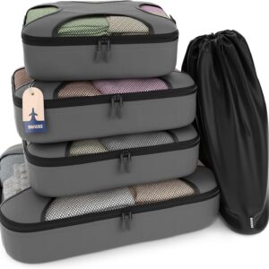 Shacke Premium 5 Packing Cubes Set - Lightweight Mesh Travel Luggage Organizers with Laundry Bag, 5-Piece Suitcase Storage System (Dark Grey)