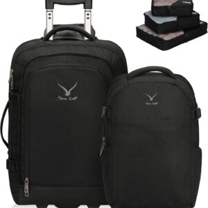 Hynes Eagle 2 in 1 Travel Backpack 22 inches Carry on Luggage 63L Rolling Backpack for Men Women with Packing Cubes 3PCS Set