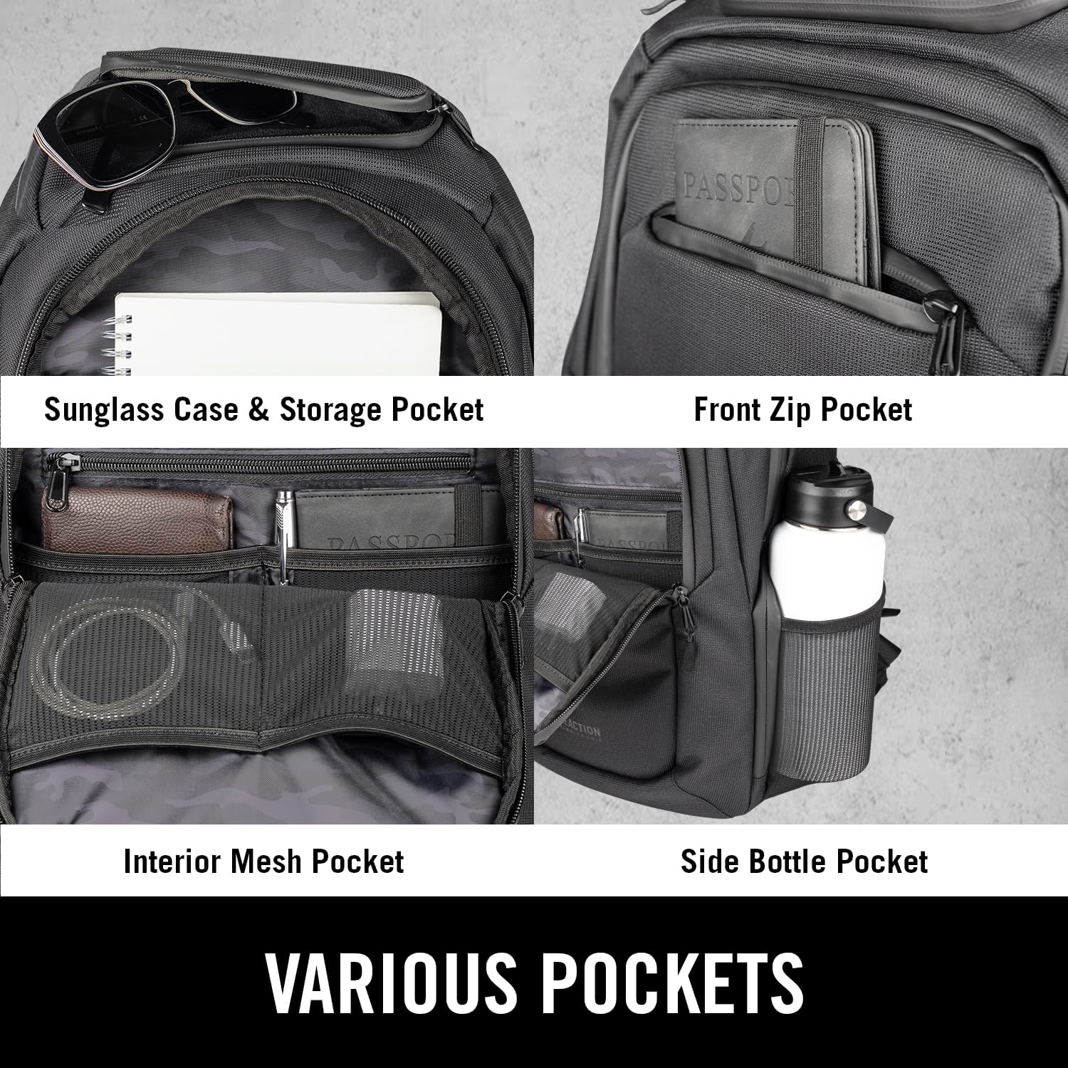 Kenneth Cole REACTION Parker Polyester Abrasion-Resistant Travel 17" Laptop Backpack with Removable Laptop Sleeve, Black - Image 3