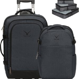 Hynes Eagle 2 in 1 Travel Backpack 22 inches Carry on Luggage 63L Rolling Backpack for Men Women with Packing Cubes 3PCS Set