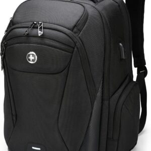 Swissdigital Design Men's Laptop Backpack for College and Business Travel with Integrated USB Charging Port and RFID Protection Fits Laptops up to 15.6 Inch, Black | SD1695-01