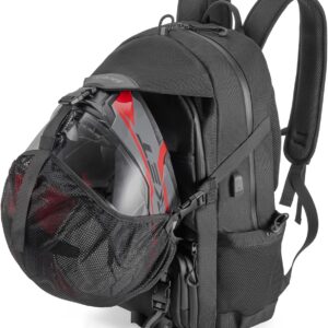 Motorcycle Backpack 50L, Waterproof 1680D Oxford Fabric, Expandable, Motorbike Helmet Bag, Reflective, Helmet Strap, USB, Large Capacity, Laptop Rucksack, Long Distance Travel Backpack, Black