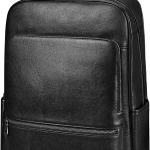 Large Black Leather Backpack for Men, Minimalist Luxury Executive Computer Backpack for Men, 17.3 Inch Genuine Leather Laptop Backpack for Travel Work Business