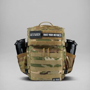 WOLFpak 25L Athletic Gym Backpack - Durable 1000D Waterproof Oxford Material with MOLLE Webbing, Laptop Pocket & Dual Cup Holders, Durable Fitness/Travel/Military Daypack (OCP Camo)