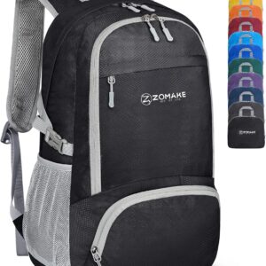 ZOMAKE Lightweight Packable Backpack 30L, Foldable Hiking Backpacks Water Resistant Compact Folding Daypack for Travel(Black)