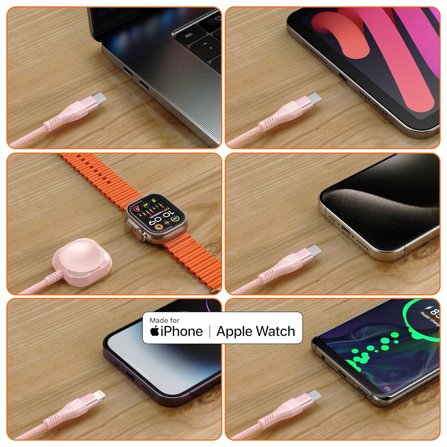 Apple Watch Charger Multi Charging Cable 6FT, Nylon Braided USB AM Port to Lightning Type C USB C Cord iWatch Magnetic Wireless Charger 3 in 1 Charging Wire for Apple iPhone Android Phone and iWatch - Image 5