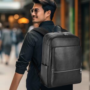 Alternative view of Large Black Leather Backpack for Men, Minimalist Luxury Executive Computer Backpack for Men, 17.3 Inch Genuine Leather Laptop Backpack for Travel Work Business