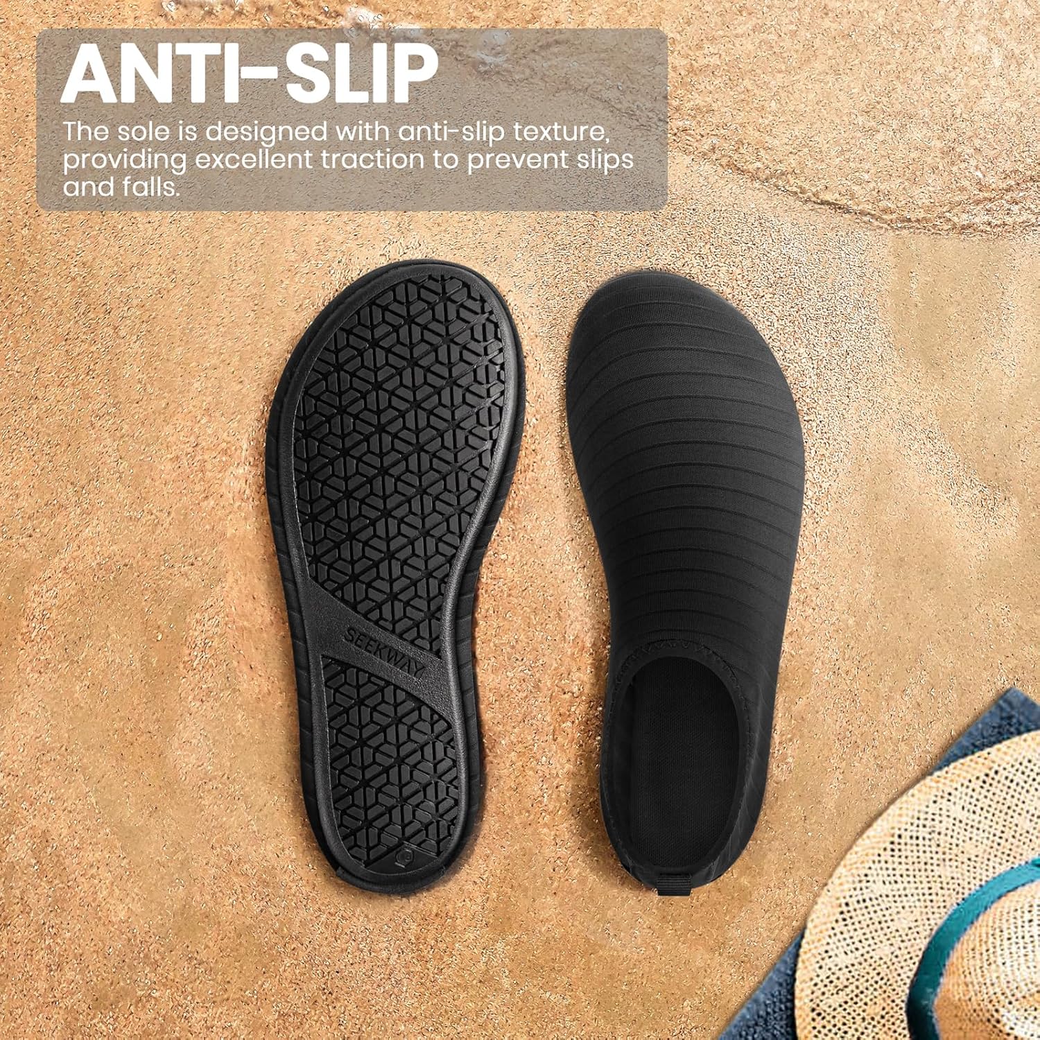 SEEKWAY Water Shoes Women Men Adult Quick-Dry Aqua Socks Barefoot Non Slip for Beach Swim River Pool Lake surf Black SK002(U) - Image 5
