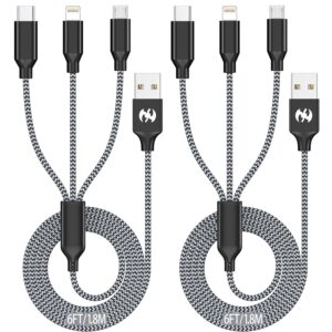 Multi Charging Cable 6ft 2Pack 3 in 1 Charger Cord, Multiple Rapid Nylon Braided Cable USB Charging Cable Multi Phone Charger Cord with Type C Micro Lightning USB Connectors for Cell Phones